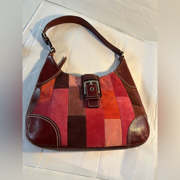 Coach Handbags - Coach Vintage Hampton Mosaic Berry Patchwork Suede Leather Shoulder Bag
